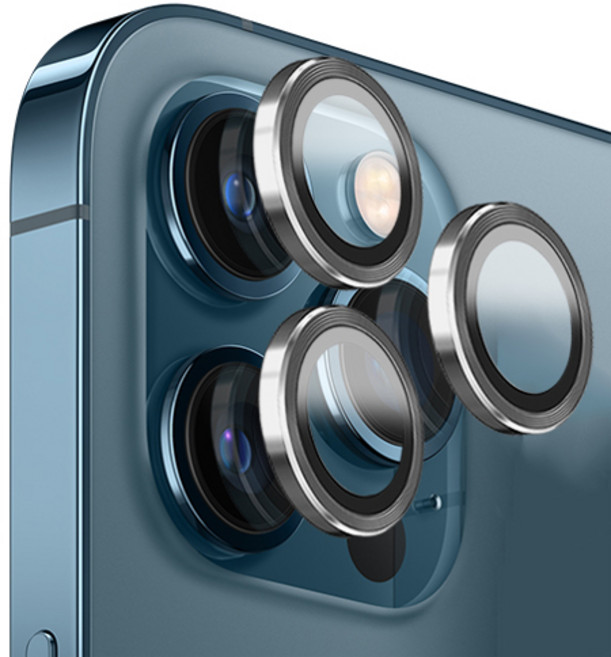 GOBUKEE iPhone 相機金屬環鏡頭鋼化玻璃保護貼組 銀色, 1個