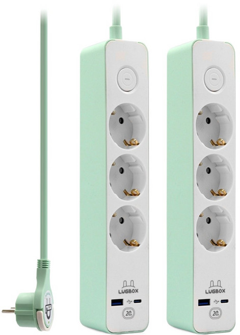 LUGBOX 高速充電 USB C型 高容量 3孔 3500W 延長線, 1.5m, 2個
