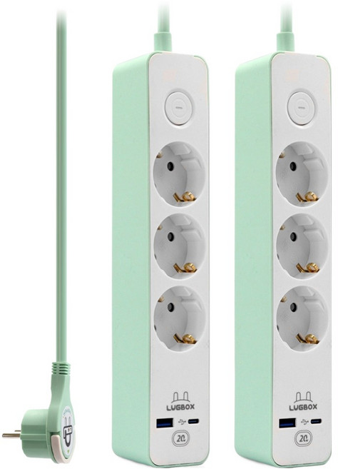 LUGBOX 高速充電 USB C型 高容量3孔延長線 3500W, 3m, 2個