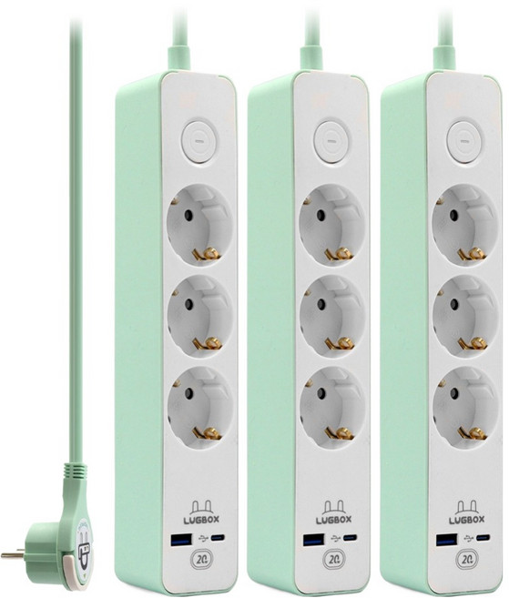 LUGBOX 高速充電 USB C型 高容量 3孔 3500W 延長線, 1.5m, 3個