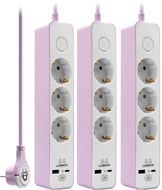 러그 고속충전 USB C타입 고용량 멀티탭 3구 3500W 퍼플핑크, 3개, 1.5m