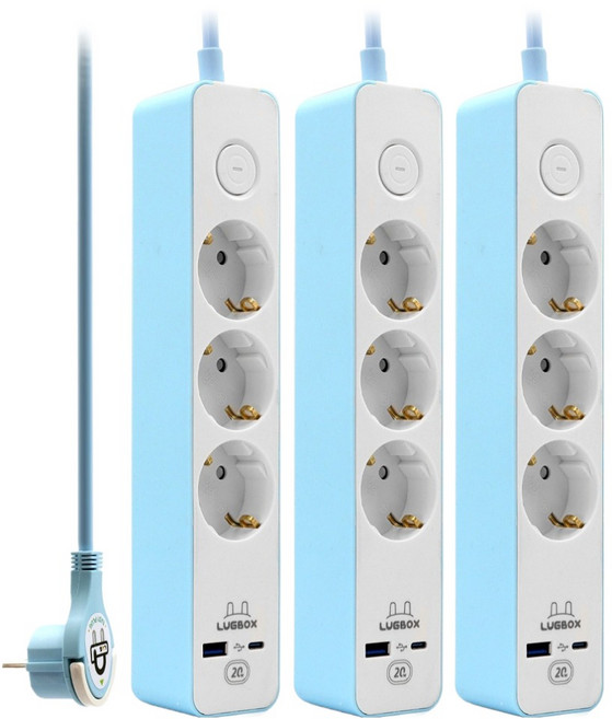 러그 고속충전 USB C타입 고용량 멀티탭 3구 3500W 블루, 3개, 1.5m