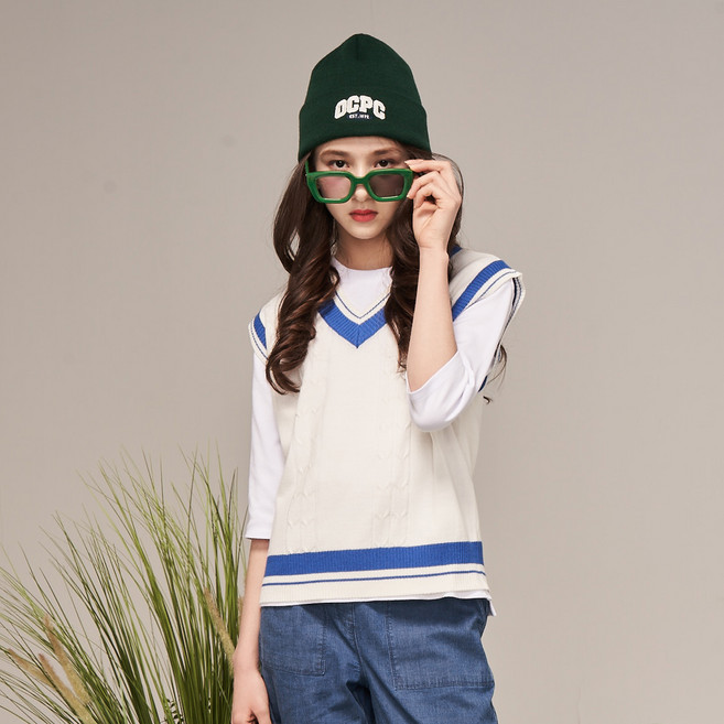 애플핑크 여아용 V넥 니트 베스트 S203