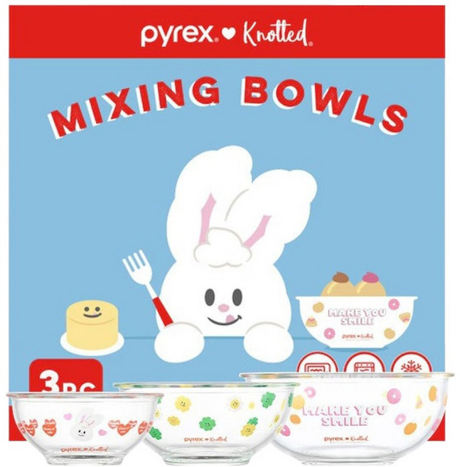 파이렉스 노티드2 내열유리 믹싱볼 3종 세트, 믹싱볼 880ml + 1.4L + 2.4L, 1개