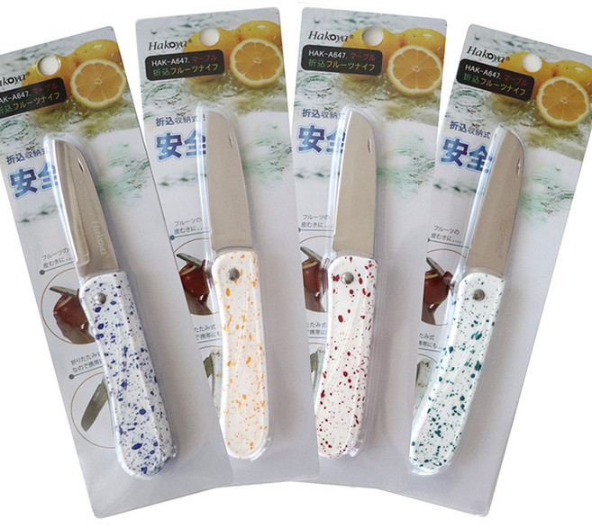 하코야 휴대용 마블 접이식 후루츠 나이프 4종 세트 HAK-A647, 4개, 네이비블루, 옐로, 레드, 민트
