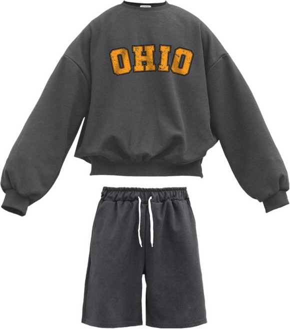 이지스튜디오 W 스트롱코튼 아치오하이오 벌룬핏 맨투맨 + 오버핏 반바지 트레이닝세트