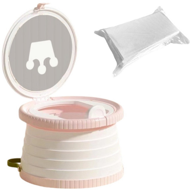 바브레 어린이 휴대용 접이식 변기 V2 + 응고패드 20p 세트, 핑크(변기)