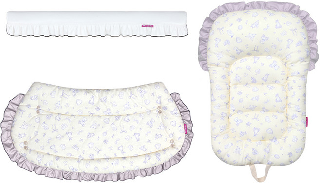 마니또펫 강아지 유모차 가드쿠션 스마트범퍼 + 아우터 + 라이너 프릴 세트, 화이트(범퍼), 미뇽베이지(아우터, 라이너), 1세트