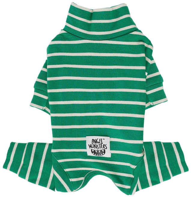 엔젤몬스터 반려동물 스트라이프 하이넥 커버롤 올인원 OR001, 823 Green, 1개