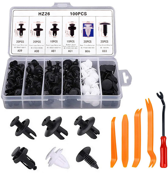 씨티알 차량용 패스너 클립 볼트 리벳 리무버 내외장재 탈거 세트, 혼합색상, 1세트