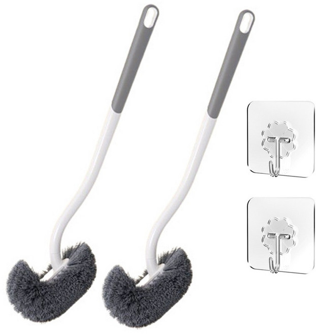 무식이네 꼼꼼 커브형 욕실 변기 청소솔 + 후크홀더 세트, 그레이, 2세트