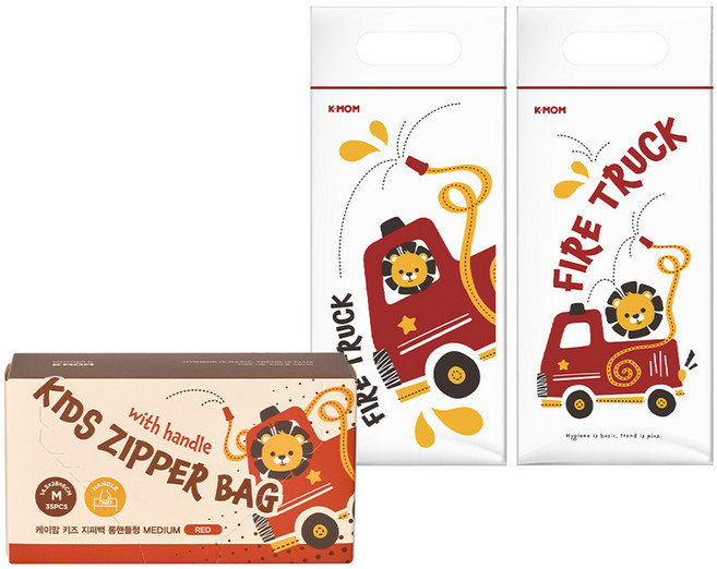 케이맘 키즈 손잡이 지퍼백 롱핸들형 소방차 35p, 1개