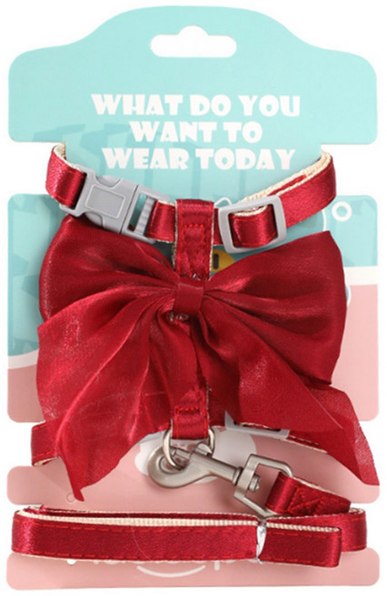 요런개 반려동물 우아한 하네스 + 리드줄 세트, 03레드, 1세트