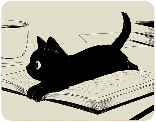 머니풀 귀여운 검은 고양이 작은 마우스 패드, 크레이덜드 캣, 1개