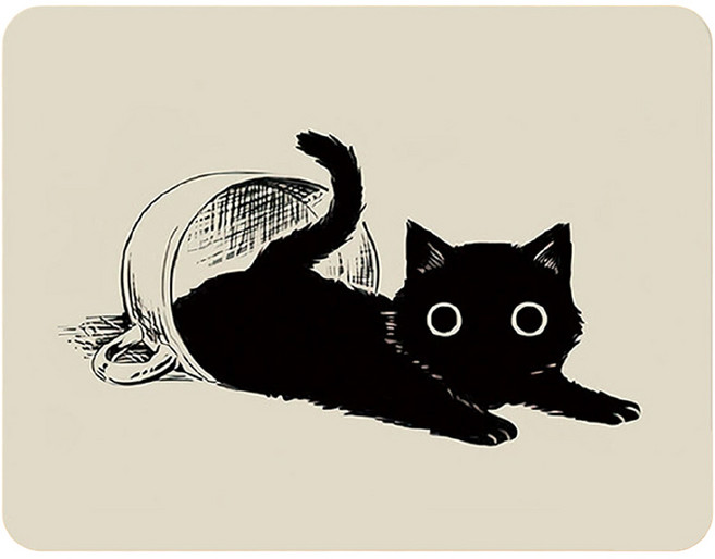 머니풀 귀여운 검은 고양이 작은 마우스 패드, 슬라이딩 캣, 1개