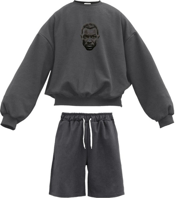 이지스튜디오 W 스트롱코튼 프랭크 벌룬핏 맨투맨 + 오버핏 반바지 트레이닝세트