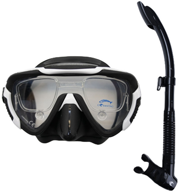 오션테그 카멜레온 옵티컬 마스크 + 스노클 + 도수 프레임 세트, BLACK