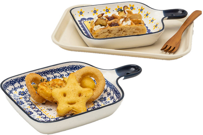 메종오브제 프라카 폴란드풍 사각 핸들 앞접시 2종 세트, 1세트, 비올라 + 포티시아