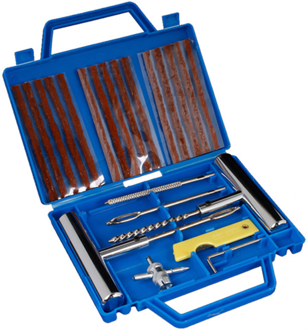 씨티알 타이어 펑크 수리 공구 보수 자동차 오토바이 지렁이 올인원 키트 23종 세트, 1세트, 블루