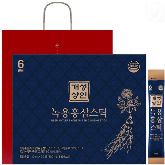 개성상인 녹용 홍삼 스틱 30p + 쇼핑백, 300ml, 1세트