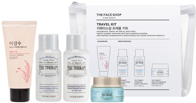 더페이스샵 트래블 키트 클렌징 폼 30ml + 트리트먼트 32ml + 에멀전 32ml + 크림 10ml + 파우치 세트, 1개
