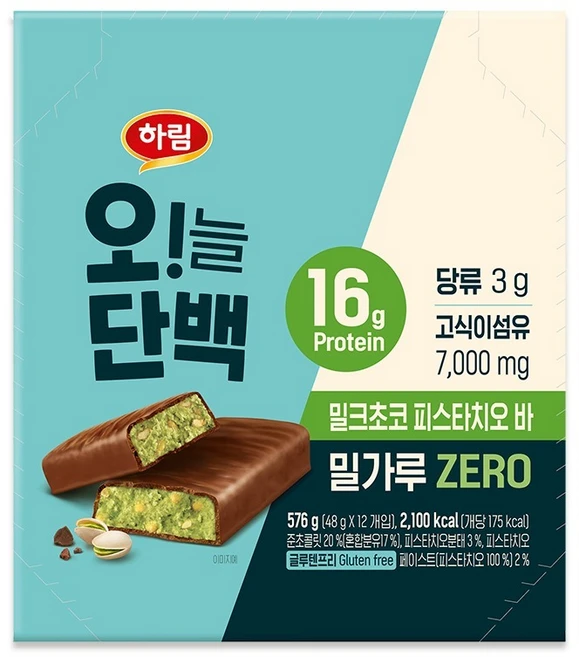 하림 오!늘단백 밀크초코 피스타치오바, 48g, 12개 - 쿠팡