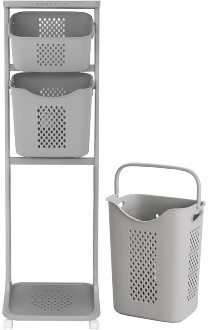 네이쳐리빙 점보 트롤리 스윙 3단 빨래바구니, 그레이