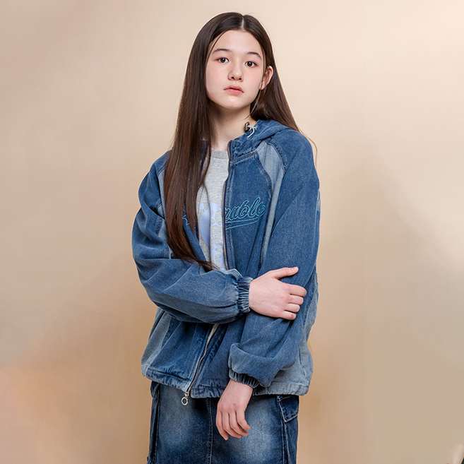 제이씨비 여아용 데님 절개 배색 후드 점퍼 U142