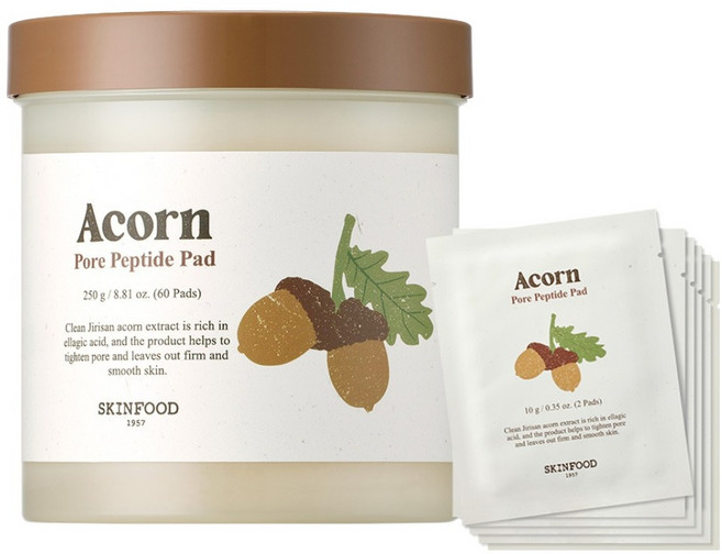 SKINFOOD 橡實毛孔肽棉片 250g 60片+攜帶型 10g*12片組, 1組