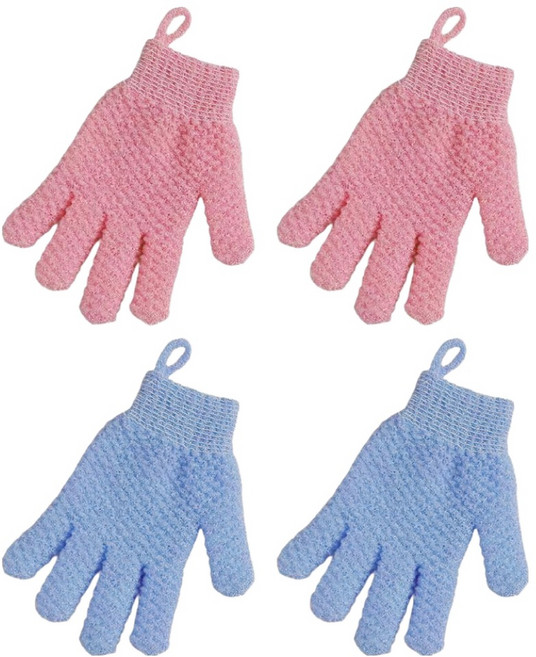 원이네 시원 스크럽 샤워 장갑 2종 x 2p 세트, 블루 + 핑크, 4개입, 1세트