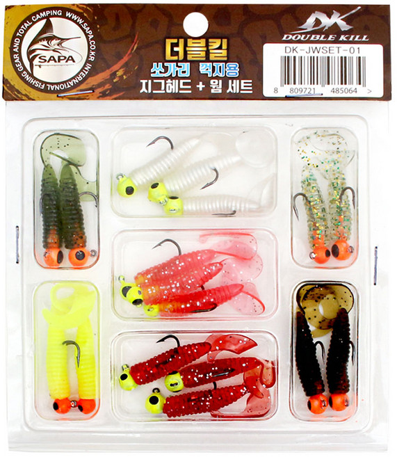 싸파 더블킬 꺽지 지그헤드 + 웜 낚시미끼 세트, 혼합색상, 68g, 1개