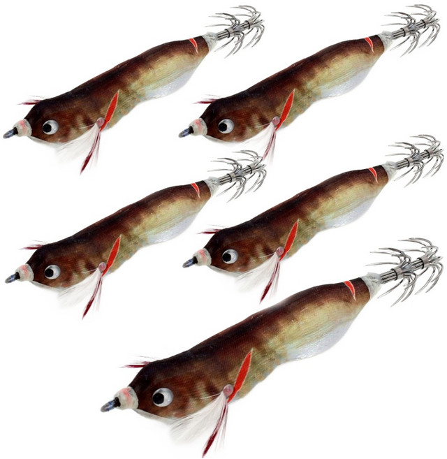 SAPA 雙殺 LED 魷魚紅蟲 電子木蝦, 棕色, 5個, 13g
