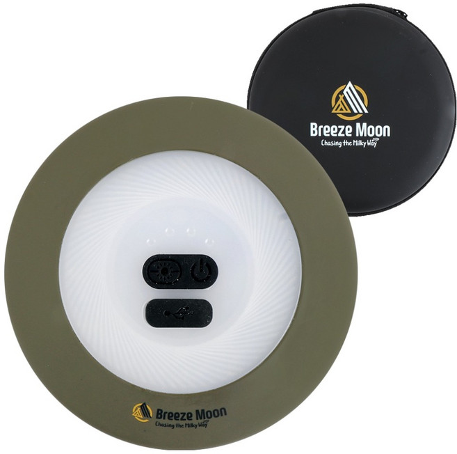 브리즈문 레인보우 3500mAh 대용량 캠핑 LED 릴 랜턴 10m + EVA 케이스 세트, 올리브 그린, 1세트