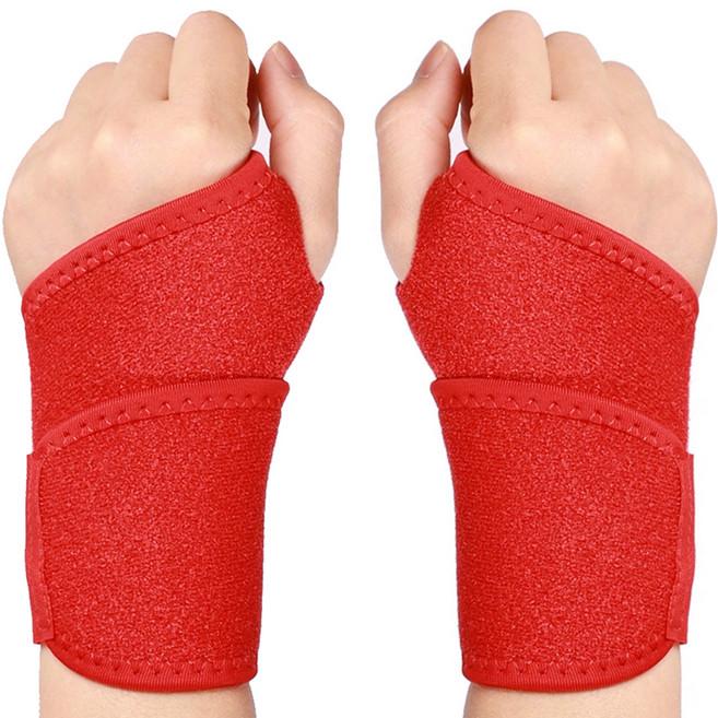 엄지걸이형 스트랩 압박 손목보호대 양쪽착용 세트, 레드, 1세트