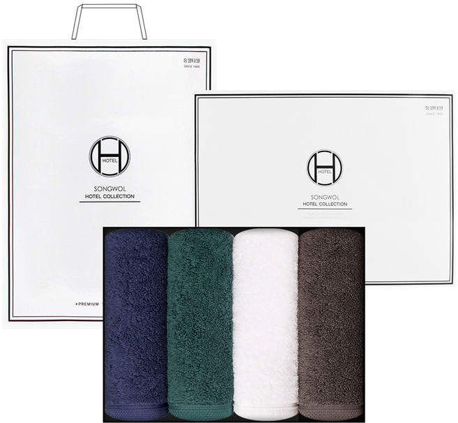 송월타월 블랙라벨 200g 40수 코마사 4종 선물 세트, 그린 + 블루 + 화이트 + 그레이, 1세트