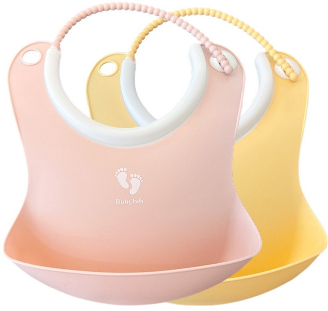 톨스토이 미니 베이비빕 턱받이, 마일드 핑크, 마일드 옐로우, 2개입, 1세트