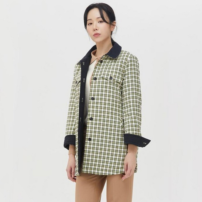 샤트렌 여성용 넥 배색 체크 자켓 블라우스 HCBSBL202