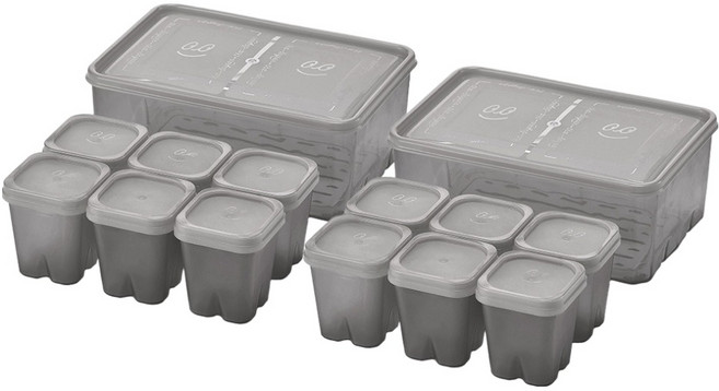 땡스소윤 냉동실 전용 밀큐브 밀폐용기 투명그레이 7종 x 2p 세트, 1세트, 5호 1.3L x 2p + 밀큐브 100ml x 12p