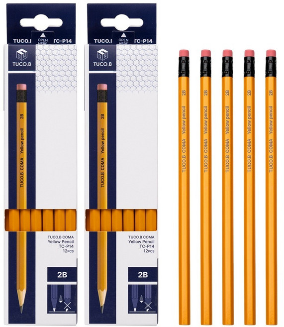 투코비 코마 육각 연필 2B TC-P14 12p, 옐로우, 2개