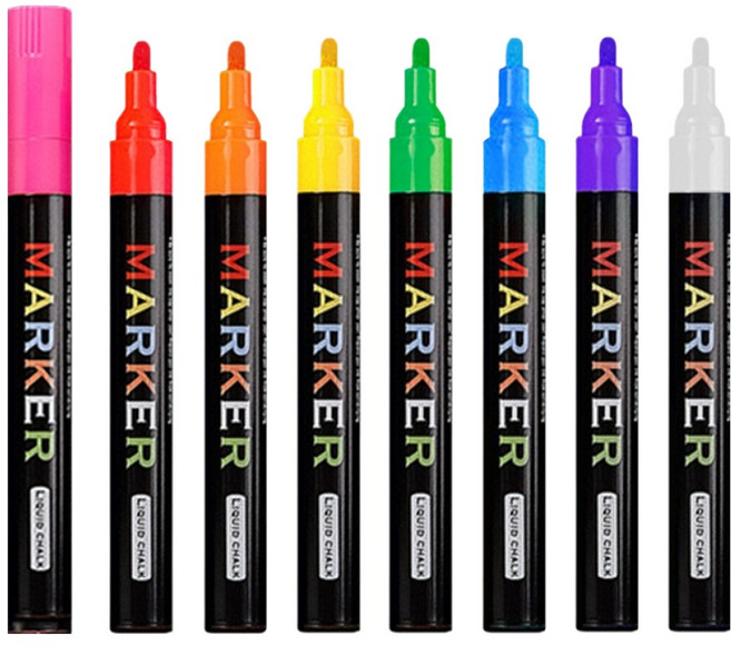 동아피엠에스 블랙보드 컬러마카 둥근닙 윈도우 액체마카펜 8종 세트 3mm, 혼합색상, 1개