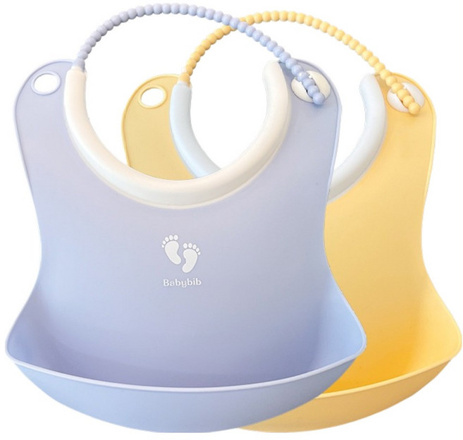 톨스토이 미니 베이비빕 턱받이, 마일드블루, 마일드옐로우, 2개입, 1세트