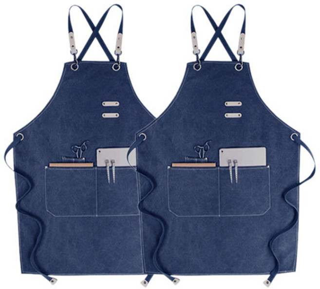 카페 미용실 심플 캔버스 앞치마 CPA-02, 멜란지 블루, 2개
