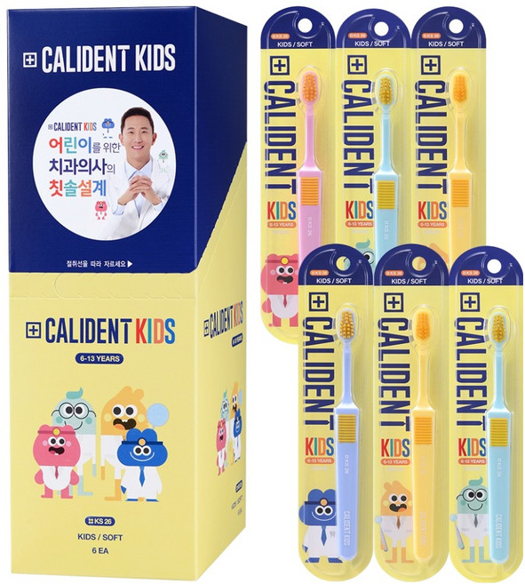 칼리덴트 키즈 소프트 칫솔, 혼합색상, 6개입, 1세트
