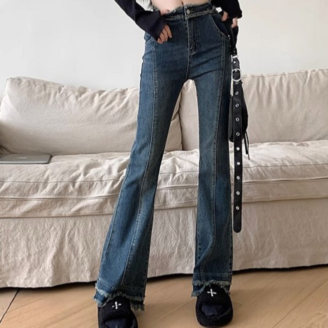 구디프 여성용 절개 세미 부츠컷 데님 팬츠