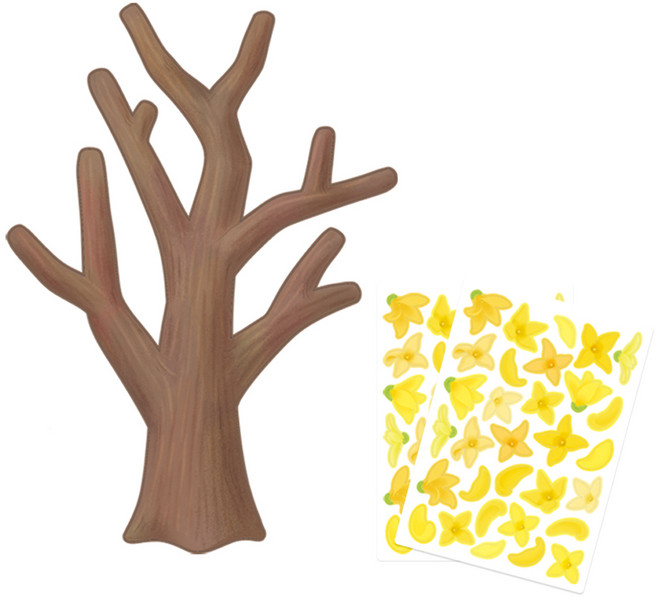 키룸 봄 윈도우 데코스티커 개나리 세트, 혼합색상