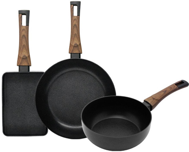 실바트 인덕션 까리노 IH 프라이팬 세트 3개, 블랙, 계란말이팬 18cm + 프라이팬 20cm + 궁중팬 20cm, 1세트