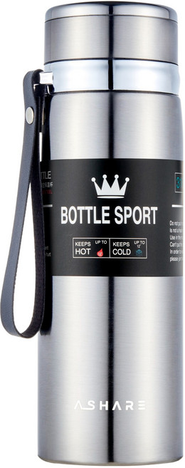 어쉐어 심플 거름망 휴대용 보온 보냉 병, 실버, 600ml, 1개