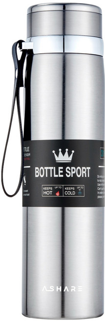 어쉐어 심플 거름망 휴대용 보온 보냉 병, 실버, 1L, 1개