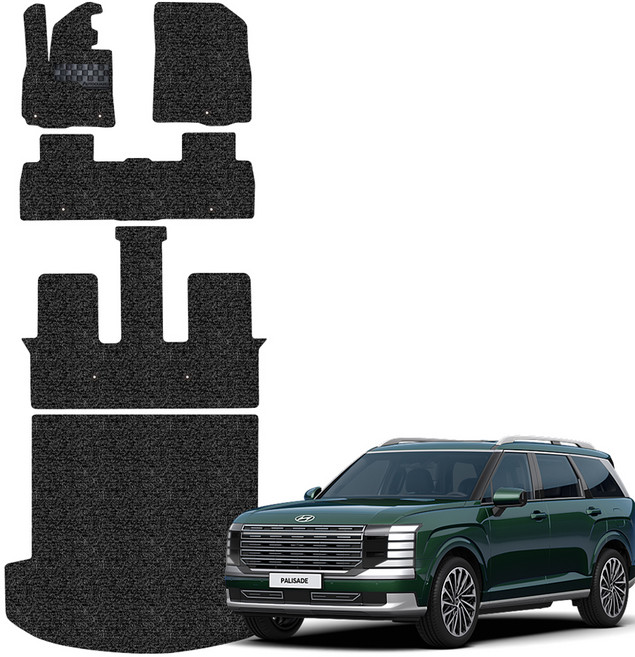 오토가드 체커보드 와이드 발판 자동차 코일매트 확장형 1 + 2 + 3열 폴딩 + 대트렁크 세트, 블랙, 디 올 뉴 팰리세이드 9인 가솔린 2025년 1월~