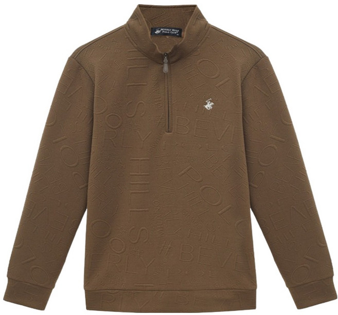 비버리힐스폴로클럽 남성용 로고 패턴 하프 집업 티셔츠